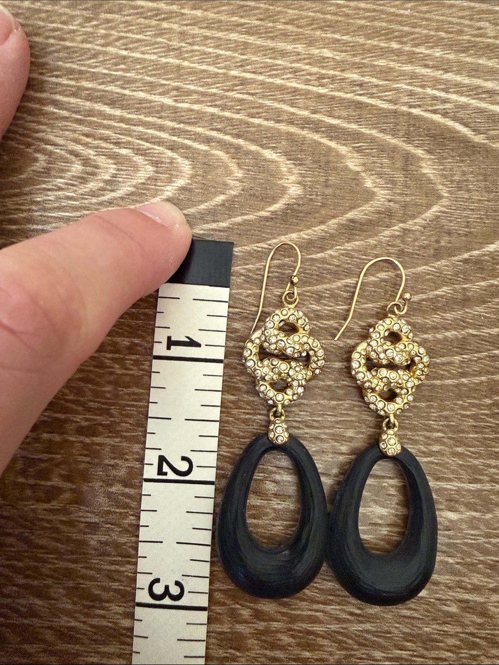 Alexis Bittar Gold Crystal & Black Lucite Dangle Earrings - Picture 10 of 10